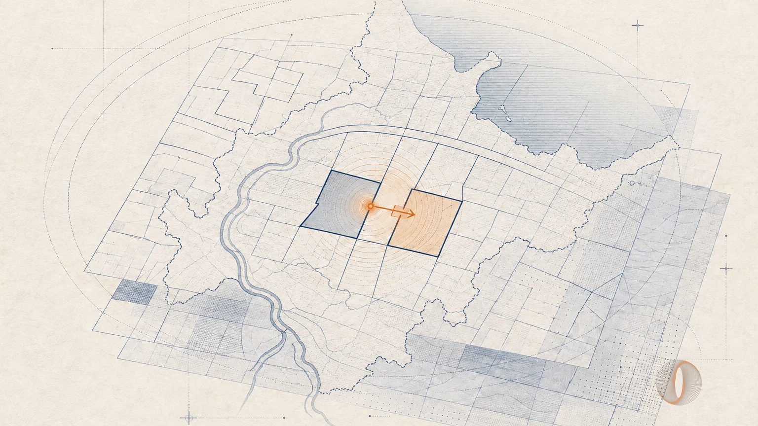 Carte cadastrale stylisée du canton de Genève montrant le transfert d’une parcelle immobilière